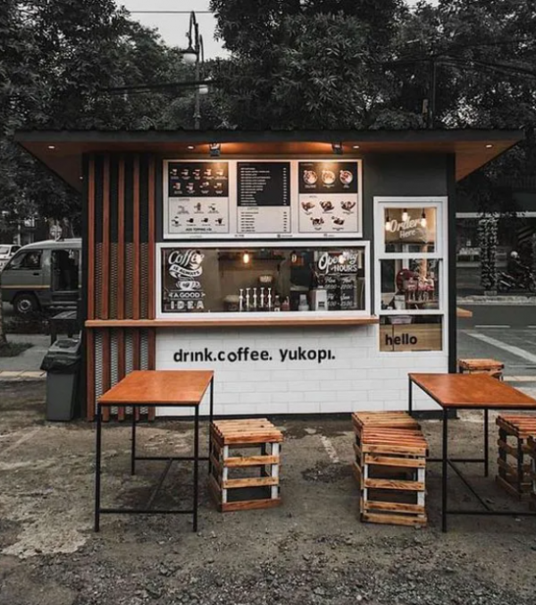 Warung kopi modern dengan tampilan rustic